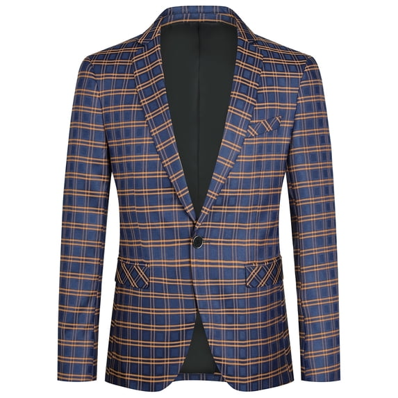 AZoiNM Men's Single Breasted Plaid Blazer Slim Fit Notch Lapel One Button Casual Sport Coat