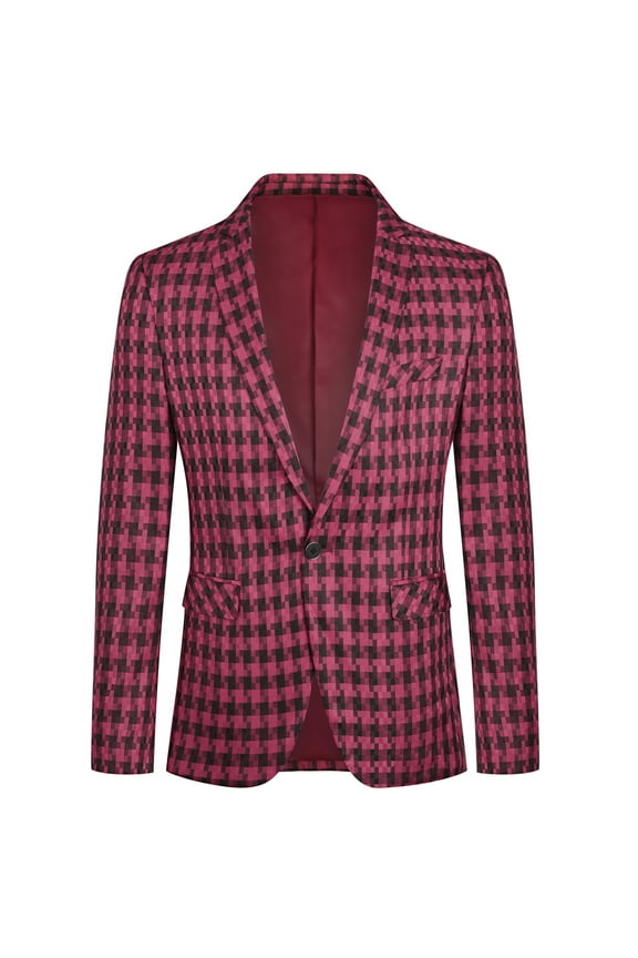 Men's Single Breasted Plaid Blazer Slim Fit Notch Lapel One Button Casual Sport Coat