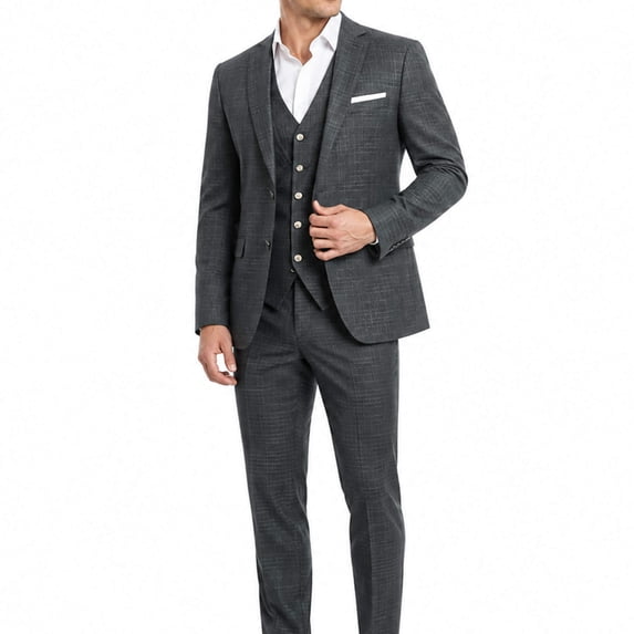 AZoiNM Men's Slim Fit 3-Piece Plaid Suit, 2-Button Notch Lapel Blazer Jacket Vest & Trousers, 4D Tailored All-Season Suit Set for Banquet Wedding