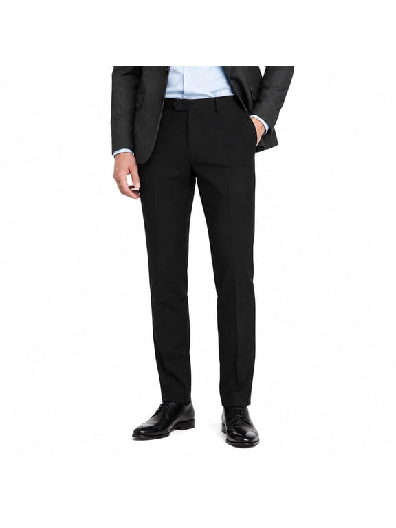 Men's Slim Fit Dress Pants Flat Front Business Casual Trousers 4 Pocket Polyester Viscose Blend