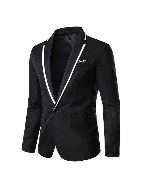 Men's Slim Fit One Button No Vent Casual Blazer Wrinkle-Free Polyester Sport Coat