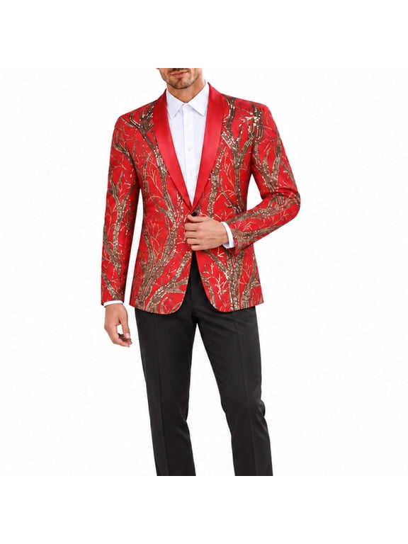 Men's Slim Fit Sequin Tuxedo Suit, 1-Button Shawl Lapel 2-Piece Blazer and Pants Set for Prom, Dance, and Stage Performance