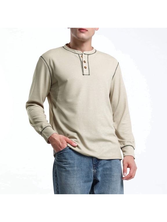 Men's Slim Fit Waffle Knit Henley Shirt, Long Sleeve Fashion Urban Pullover, Casual 3-Button Lightweight Tops