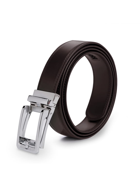 Men's Split Leather Ratchet Belt, Adjustable Trimmable Casual Dress Belt with Zinc Alloy Buckle for Business & Formal Wear