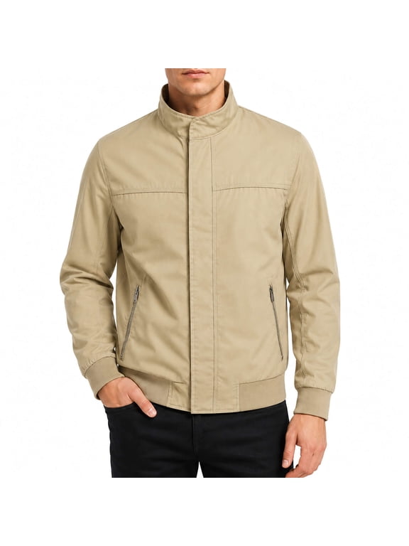 Men's Stand Collar Zip Jacket Loose Fit Lightweight Casual Long Sleeve Spring Fall