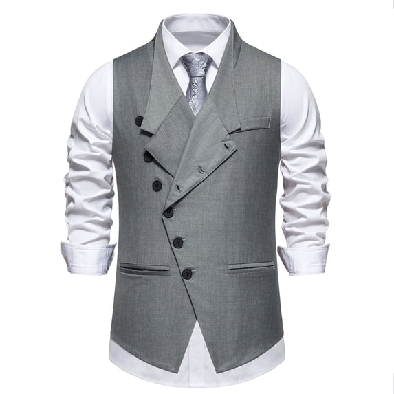AZoiNM Men's Standard Fit Angled Placket Vest Lapel Collar Stretch Polyester Blend