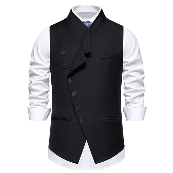 AZoiNM Men's Standard Fit Angled Placket Vest Lapel Collar Stretch Polyester Blend