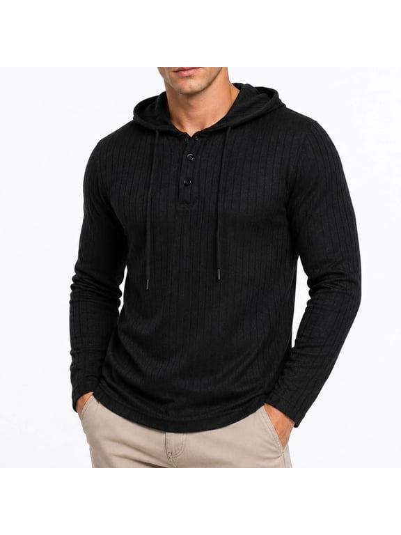 Men's Urban Fashion Hoodie, Casual Button-Down Sweatshirt, Lightweight Long Sleeve Hooded Pullover for All Seasons