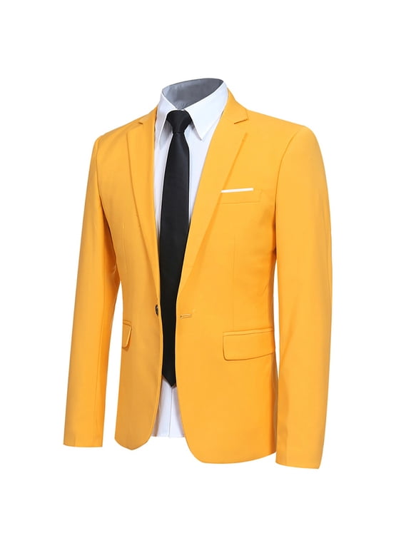 Men's Yellow Slim Fit Blazer, Single Breasted One Button Sport Coat, Notch Lapel Casual Suit Jacket for Wedding, Prom, Party, Business