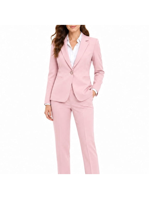 Women's 2 Piece Pant Suit Set Business Casual One Button Blazer and Trousers Slim Fit Professional Office Outfit
