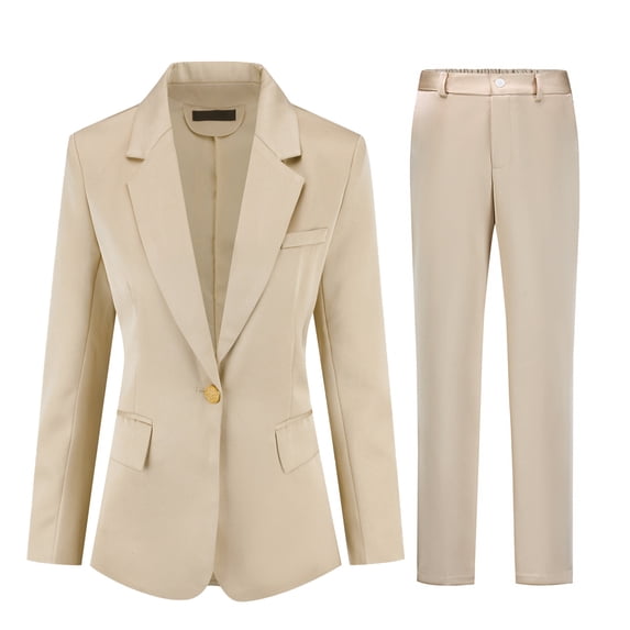 AZoiNM Women's 2 Piece Satin Blazer Suit Set, One-Button Lapel Blazer Jacket & Straight Leg Pants, Slim Fit Formal Business Outfits for Work Office Interview