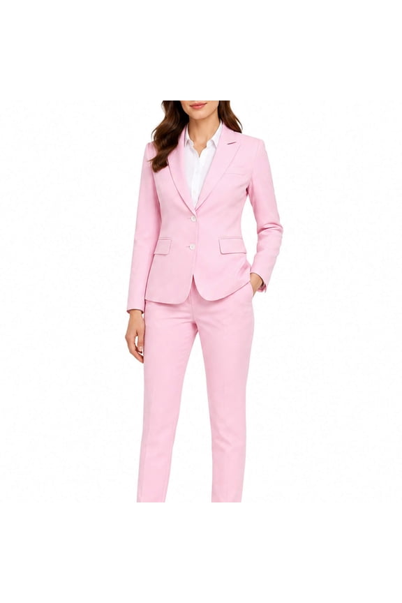 Women's 2-Piece Slim Fit Business Suit Set - Single Breasted 2-Button Blazer & 9" Ankle Pants, Polyester, Office Work Wear