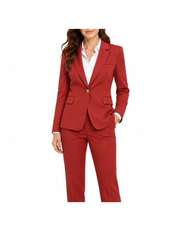 Women's 2-Piece Slim Fit Suit Set, Classic Lapel Blazer and Straight Pants, Business Casual Office Work Outfits for Spring Summer Fall