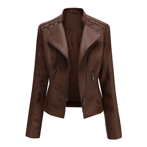 AZoiNM Women's Faux Leather Moto Jacket, Lace-Up Shoulder Biker Coat, Asymmetrical Zip Lapel Motorcycle Jacket with Pockets, Fall Spring Outerwear