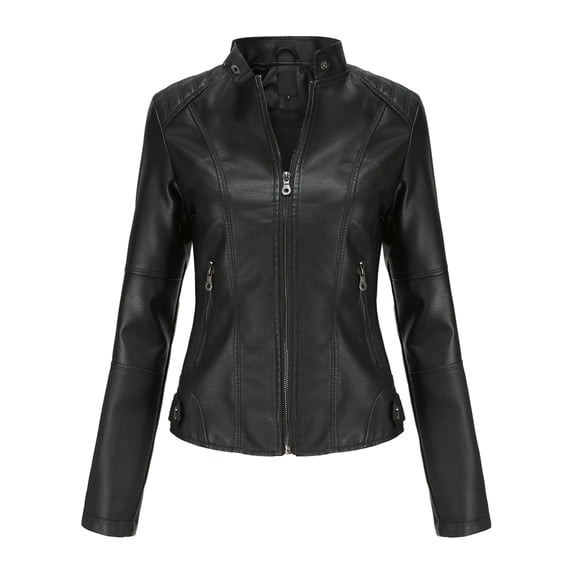 AZoiNM Women's Slim Fit Motorcycle Jacket PU Leather Stand Collar Zipper Front