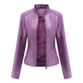 thumbnail image 1 of AZoiNM Women's Slim Fit Motorcycle Jacket PU Leather Stand Collar Zipper Front, 1 of 10