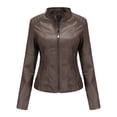 thumbnail image 1 of AZoiNM Women's Slim Fit Motorcycle Jacket PU Leather Stand Collar Zipper Front, 1 of 11