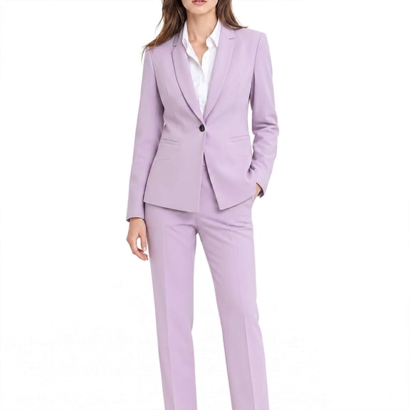 AZoiNM Women's Slim Fit One-Button Notch Lapel Blazer & Pants Set, Business Casual Work Suit for Office, 70% Polyester 30% Viscose, Lake Blue/Light Purple, Fall Winter Spring