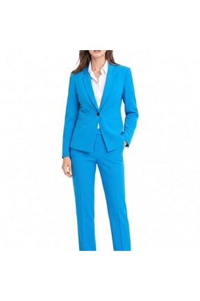Women's Slim Fit One-Button Notch Lapel Blazer & Pants Set, Business Casual Work Suit for Office, 70% Polyester 30% Viscose, Lake Blue/Light Purple, Fall Winter Spring
