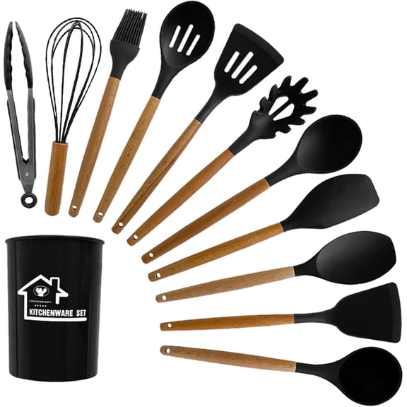 Aa2Zee 12 piece Silicone Utensil/Kitchenware Set, Black - SIUTL12PCBLK