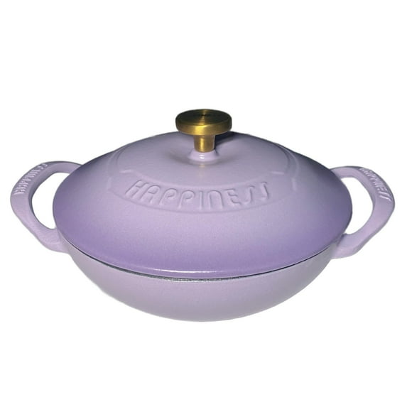 Aa2Zee 8" Premium Enameled Cast Iron Mini Wok with Enamel Lid Purple - ENEW0608PUR