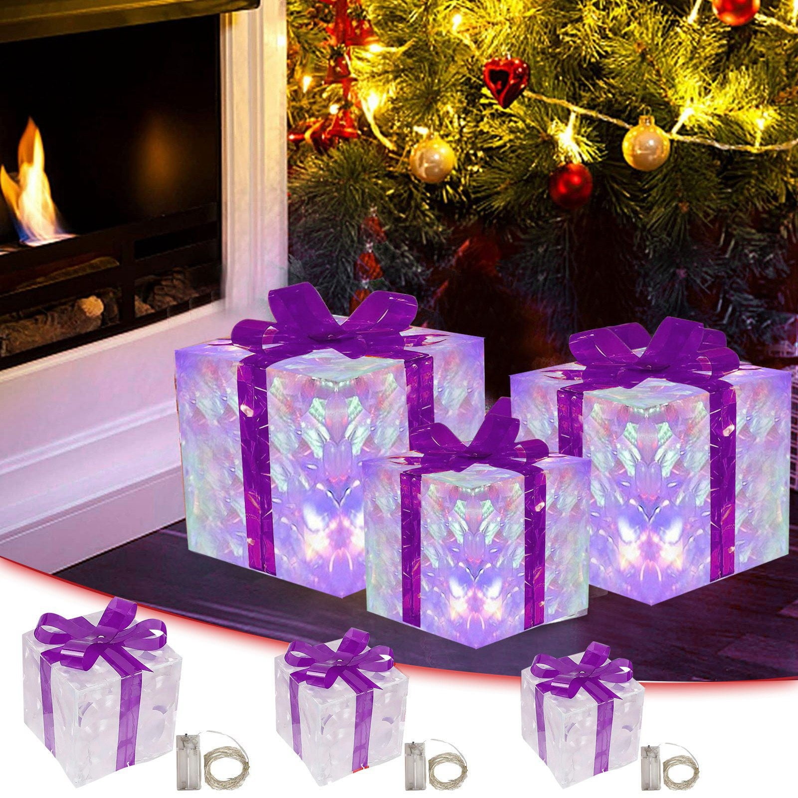 AaSFJEG Boho Table Ornaments Christmas Purple Bow Color Light Luminous