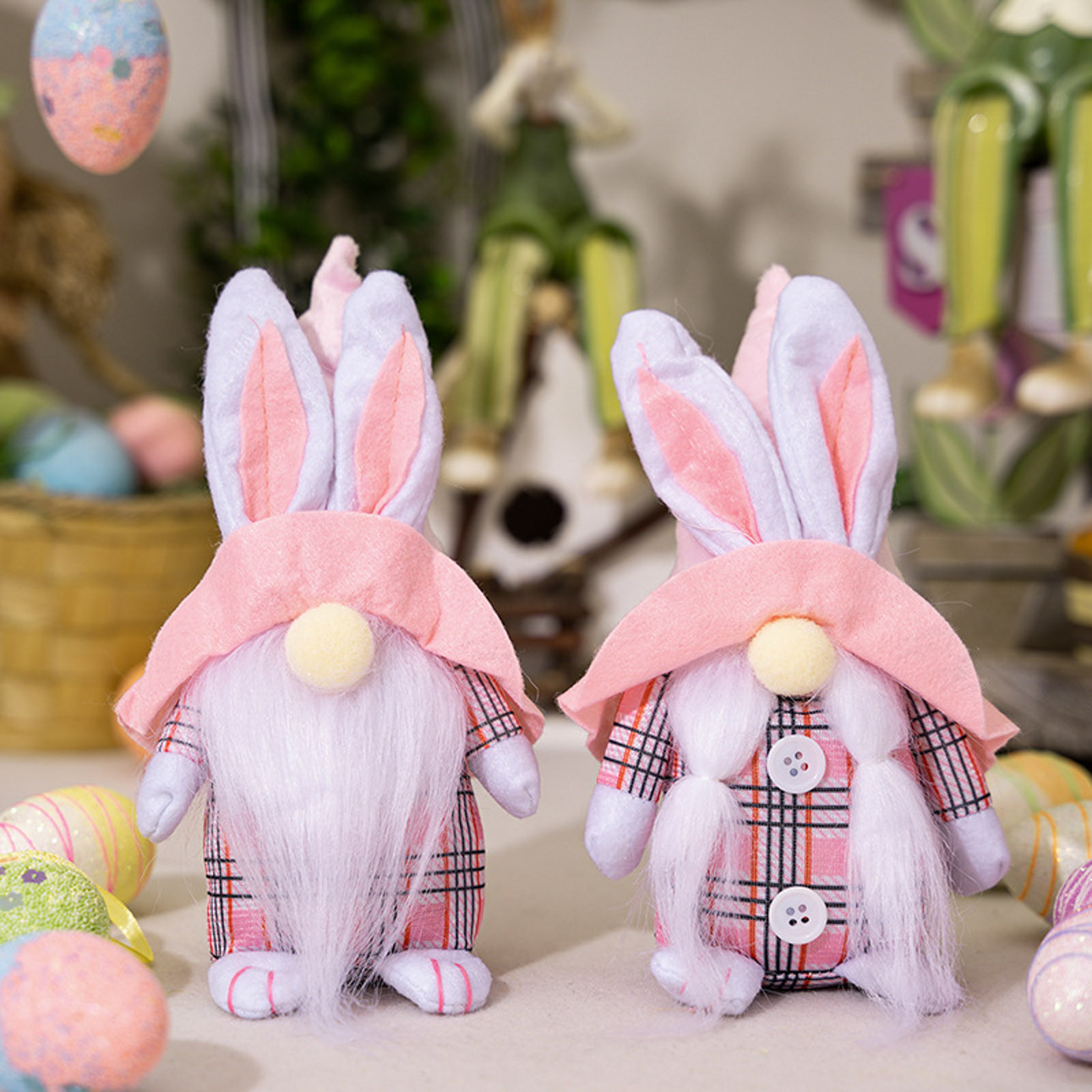 AaSFJEG Boho Table Ornaments Easter Ornament Cute Cartoon Plaid Bunny