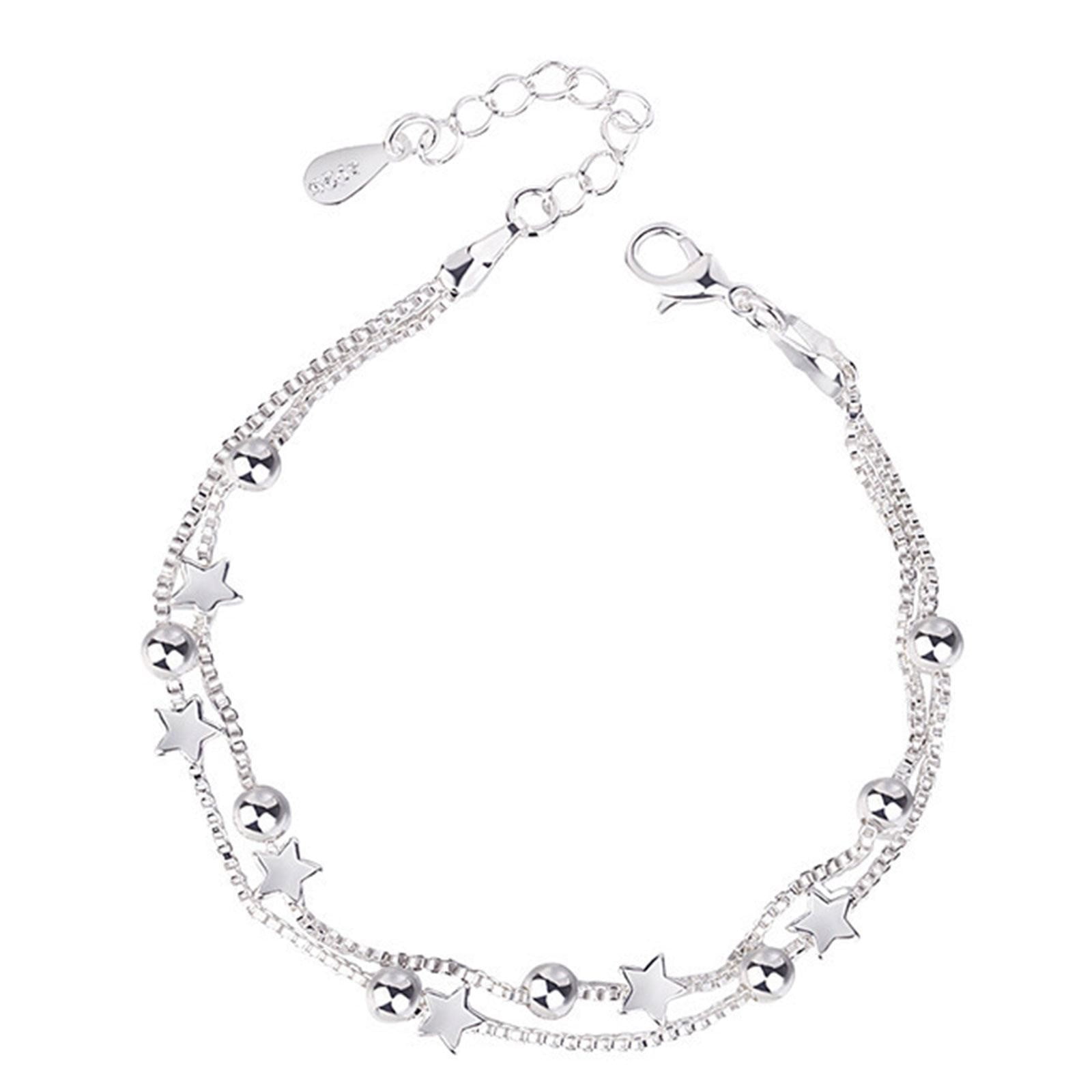 AaSFJEG Bright Silver Five Pointed Star Bracelet Female Double Layer