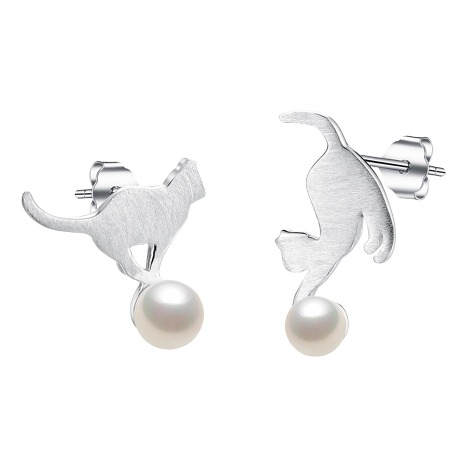 AaSFJEG Brushed Cat Ear Studs Pearl Ear Accessories Korean Version of