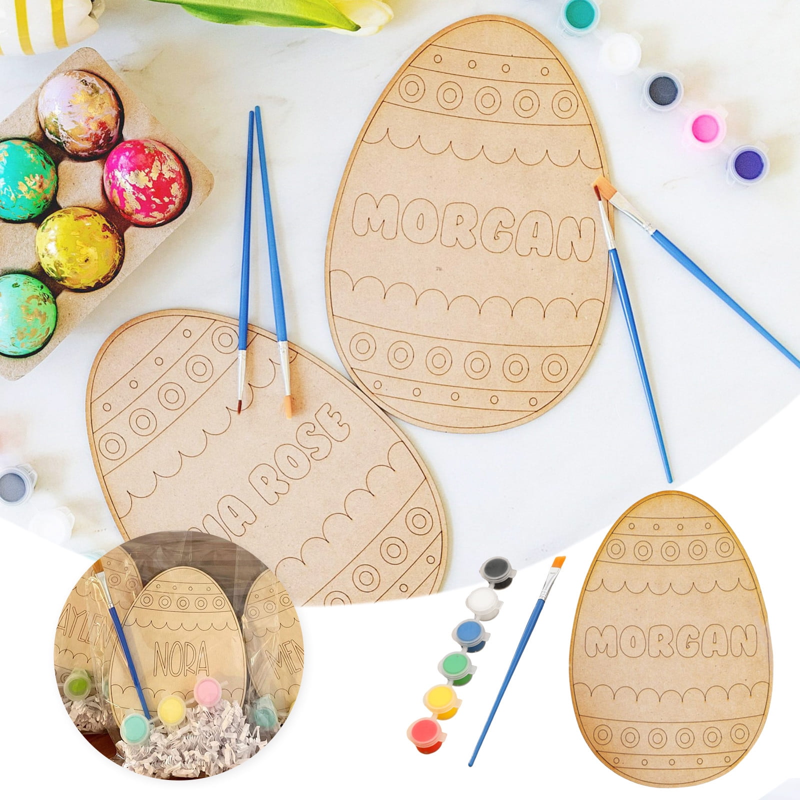 AaSFJEG Decor 2025 Graden Easter Egg Paint Set with Name DIY Wooden ...