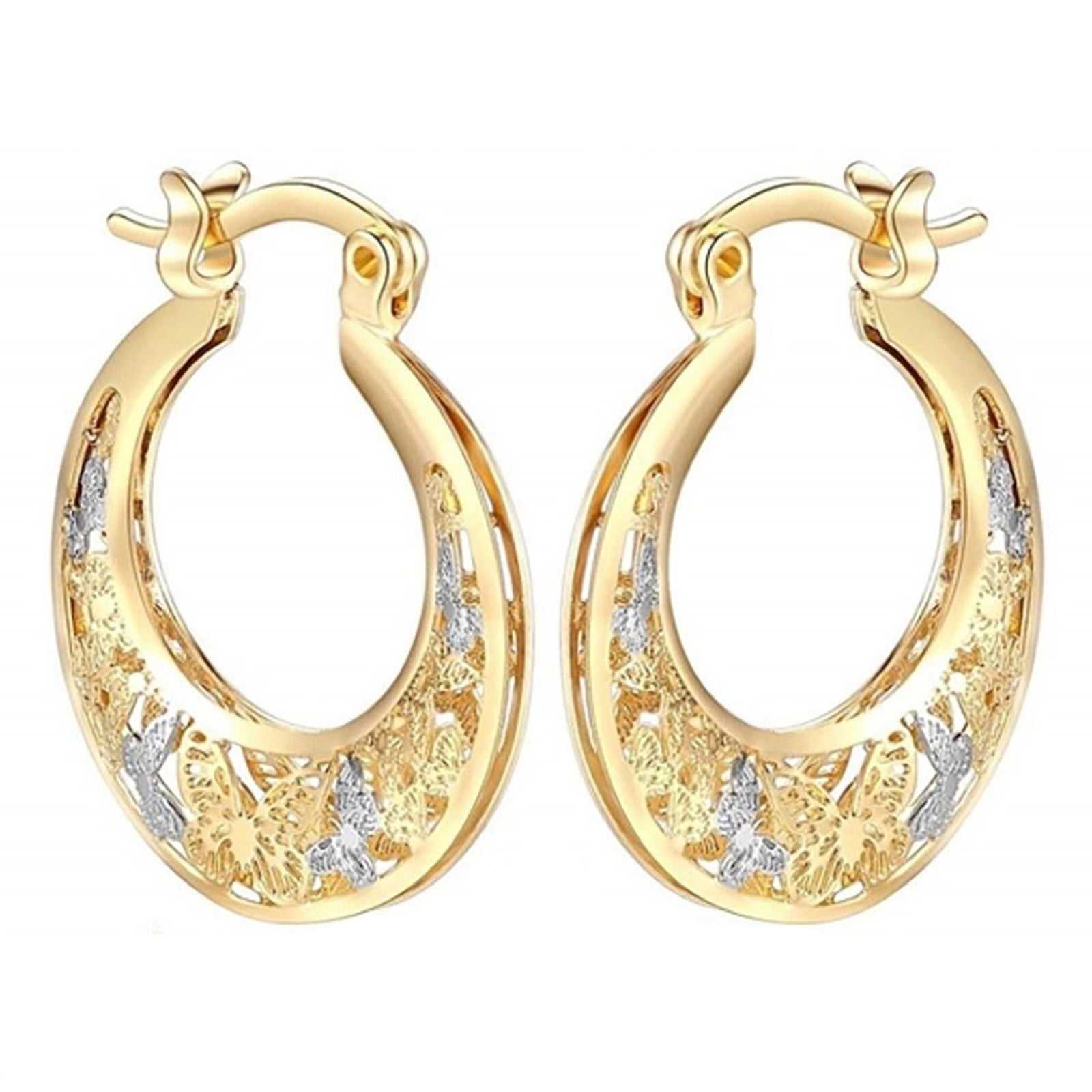 AaSFJEG Female Butterflys Inlaid Big Ear Hoop Ring Earrings