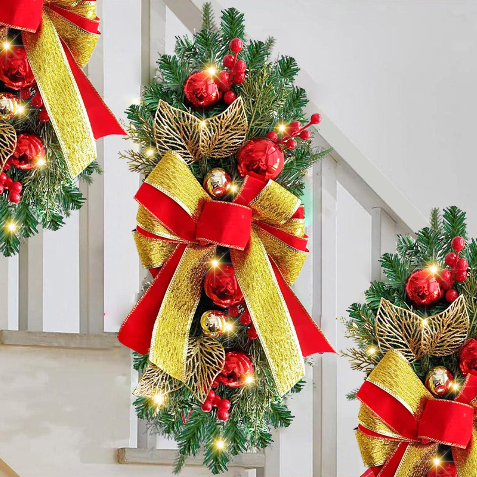 AaSFJEG Graden 2025 Decor The Cordless Prelit Stairway Trim Christmas