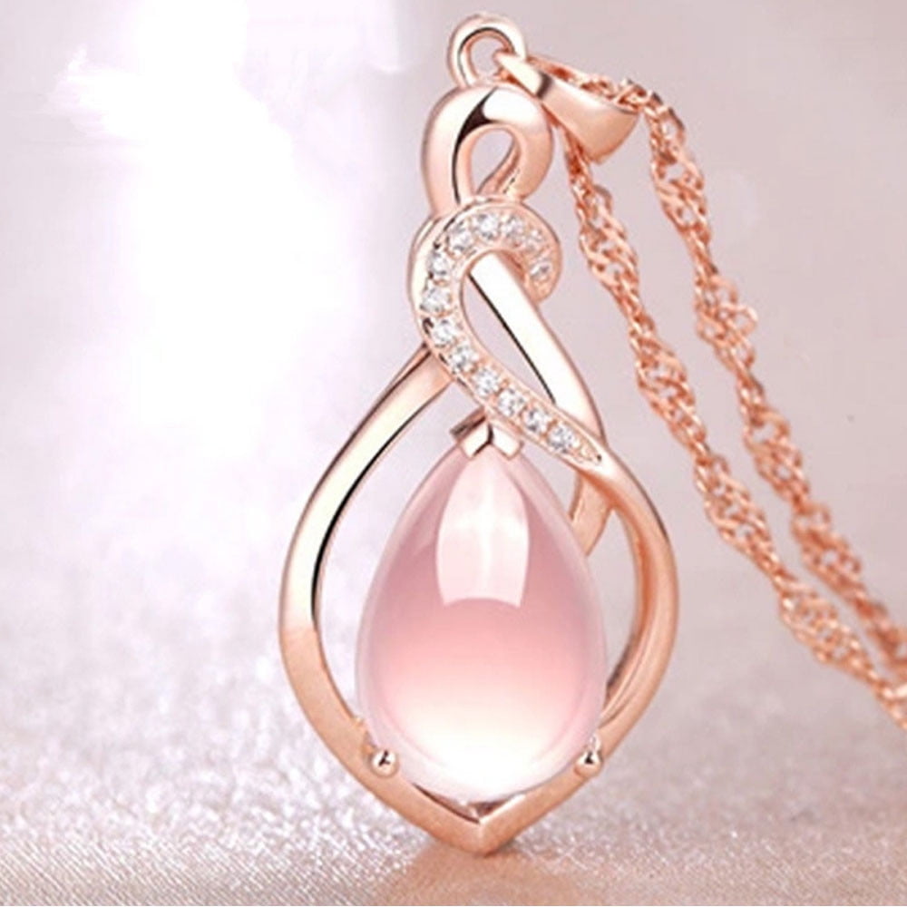 AaSFJEG Rose Gold Fashion Women Pink Pendant Neck Statement Jewelry