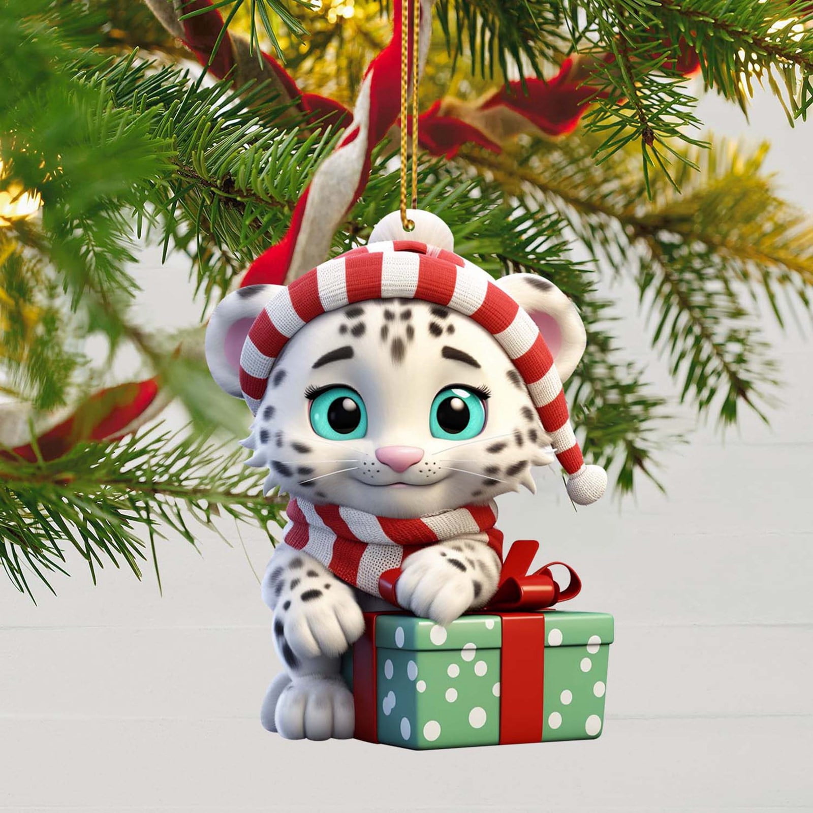AaSFJEG Snow Leopard Christmas Tree Hanging Charm Snow Leopard Car