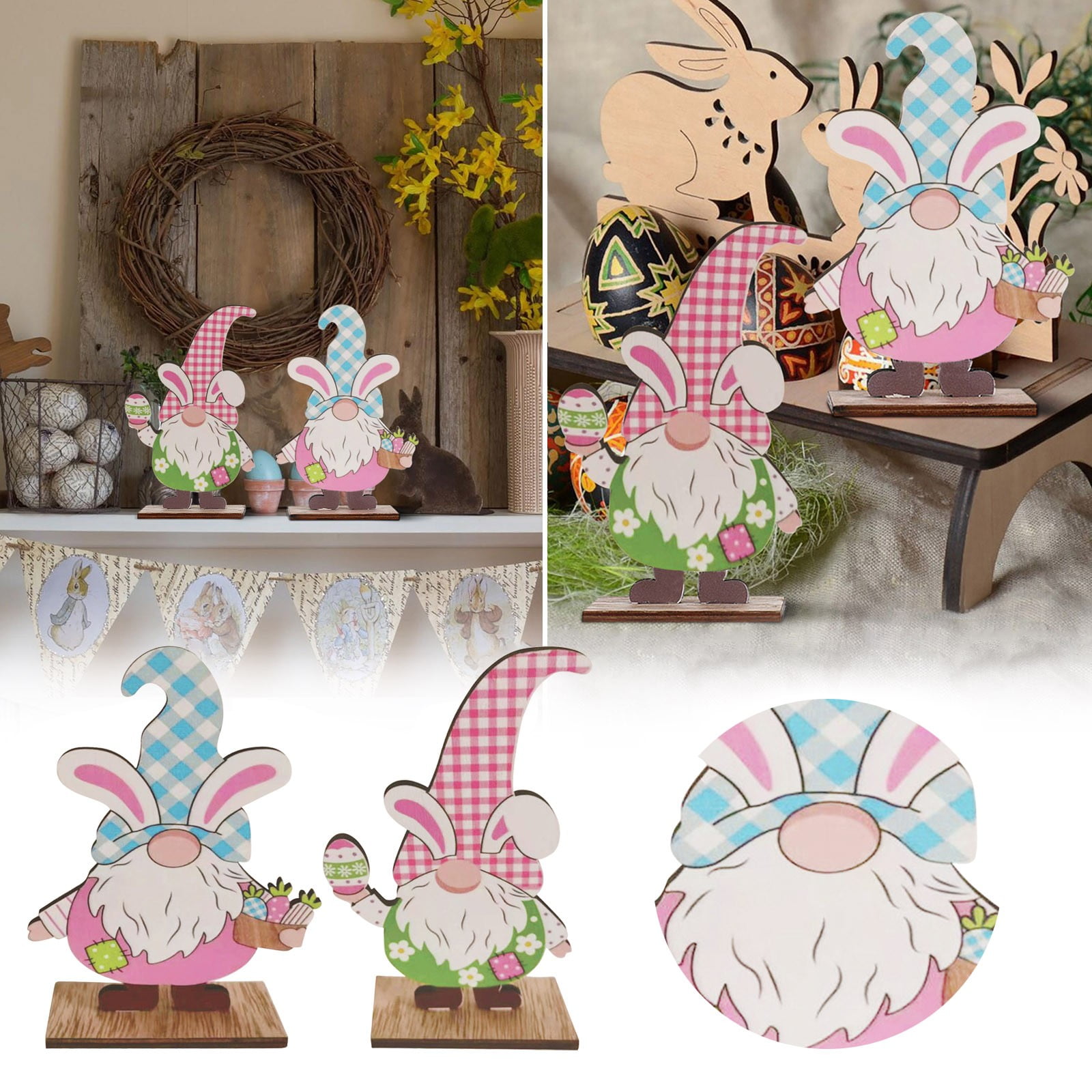AaSFJEG Table Ornaments Wooden Eggs Crafts Easter Rabbit Wooden Eggs