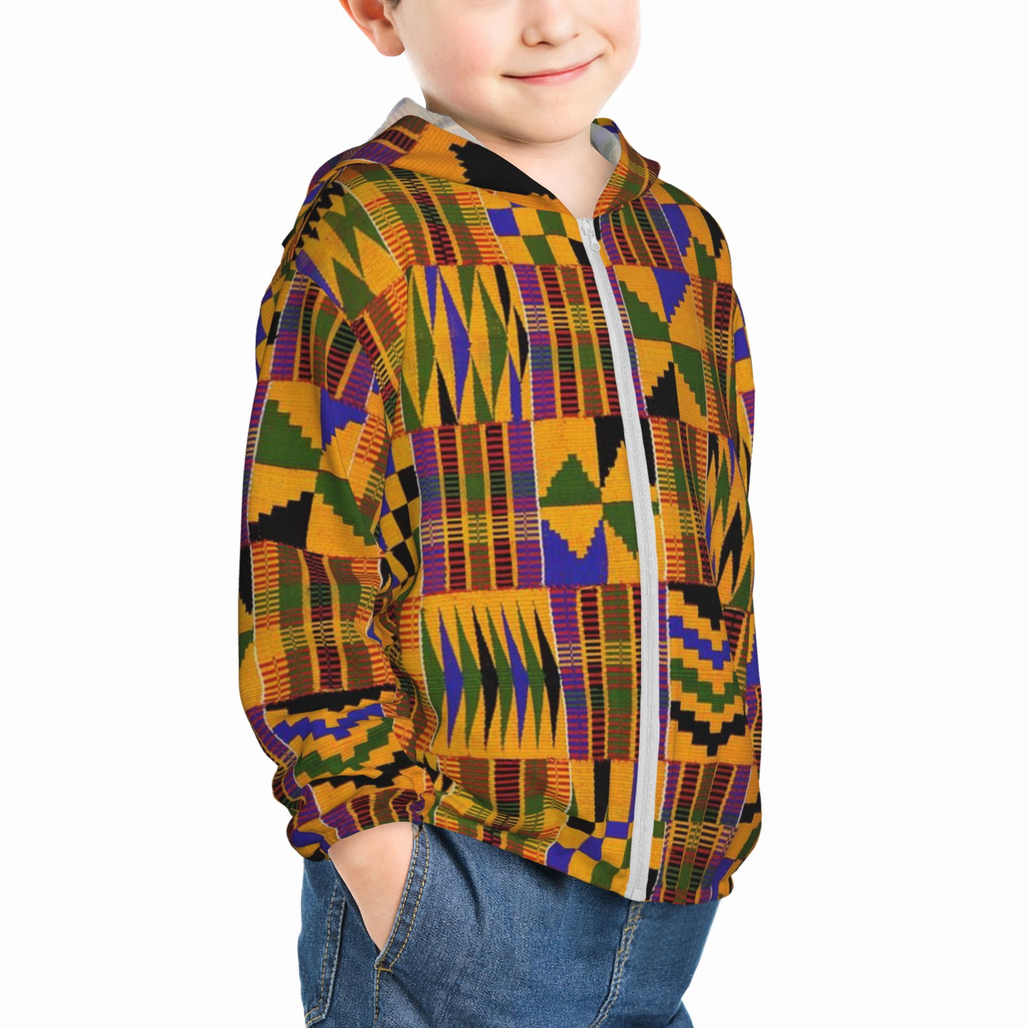 Aaa-Kente Cloth Weaving Print Kids Zip-Up Hoodie Girls Boys Sun ...
