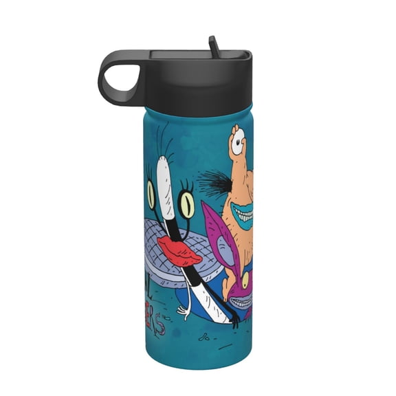 Aaahh!! Real Monsters Kids Insulated Water Bottle With Straw - 18 Oz Stainless Steel Double Wall Vacuum Cup, Leakproof, Bpa Free, Suitable For Boys And Girls