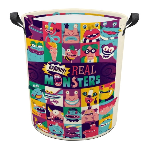Aaahh!!! Real Monsters Laundry Basket Laundry Hamper Storage Basket Organizer Hamper Storage Bins for Clothes Toys Box Nursery Hamper Gift Basket with Handles 13.4 x 16.5 inches