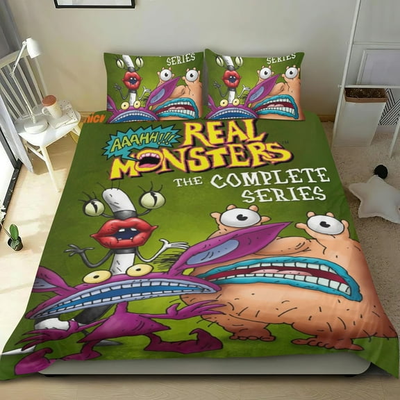 Aaahh!! Real Monsters Themed Bed Sheet Set Three Piece Set 53x79 Inches Comfortable And Skin Friendly Unique Design Creating A Star Studded Night Home Decor Gifts For Family Friends fans