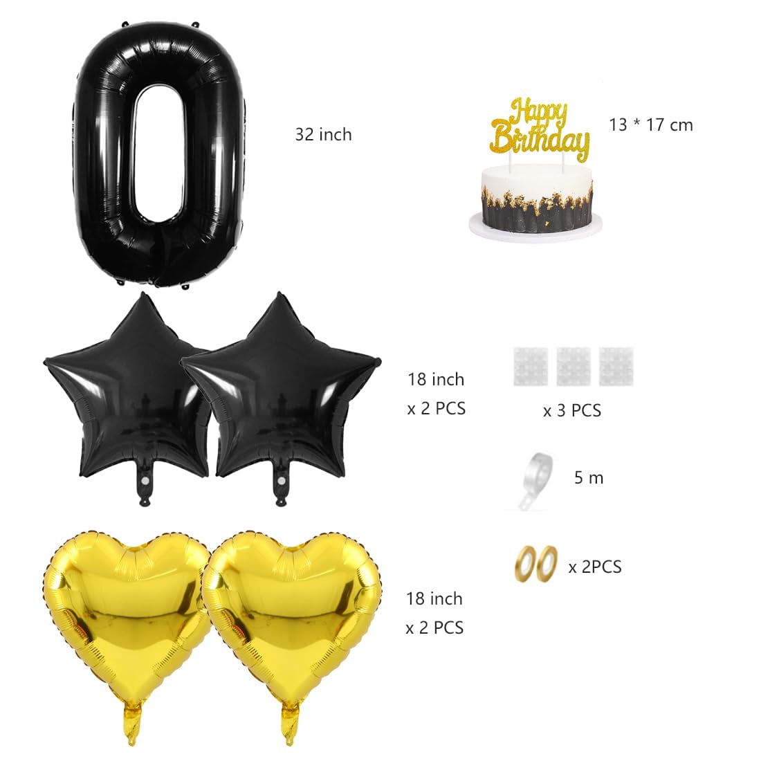 39th Birthday Party Decorations Kit - Black & White Balloons, Banner & Cake Topper Set