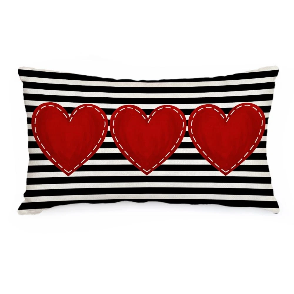 Aacors Valentine'S Day Lumbar Pillow Cover 12X20 Red Heart Decorations Farmhouse