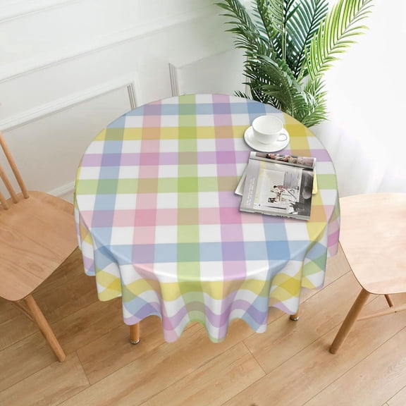 Aaekzj Checkered Fall Tablecloth Round 60 Inch Burnt Orange Retro Plaid Table Cloth Stain Resistance Polyester Autumn Thanksgiving Indoor Outdoor Table Covers for Kitchen Dining Parties Picnic