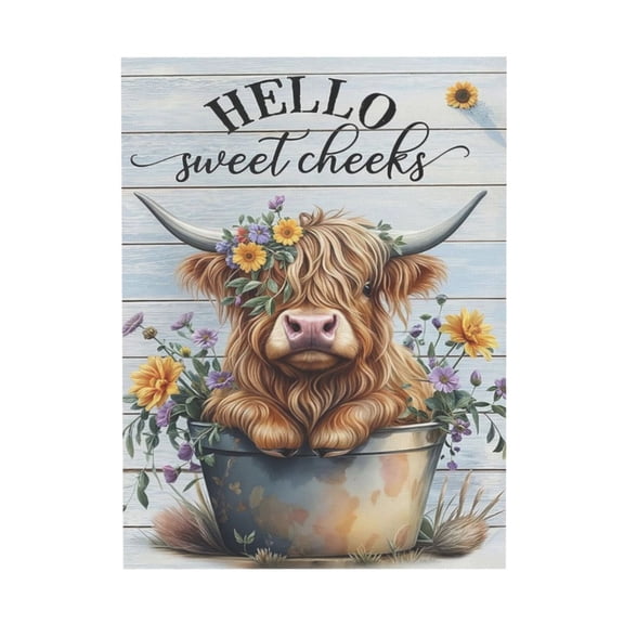 Aaekzj Funny Highland Cow Bathroom Canvas Wall Art Farmhouse Cute Cow Painting Picture Wall Decor Colour Flowers Highland Cattle Animals Poster Print Artwork for Bathroom 8x10in No Framed
