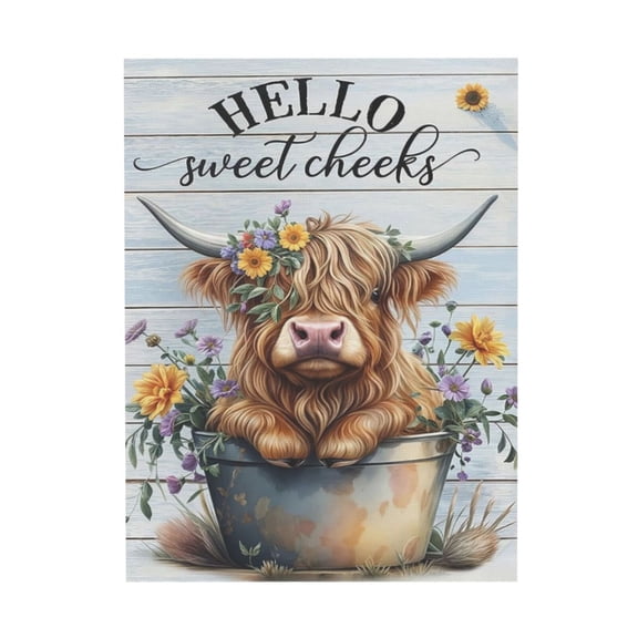 Aaekzj Funny Highland Cow Bathroom Canvas Wall Art Farmhouse Cute Cow Painting Picture Wall Decor Colour Flowers Highland Cattle Animals Poster Print Artwork for Bathroom 20x24in No Framed