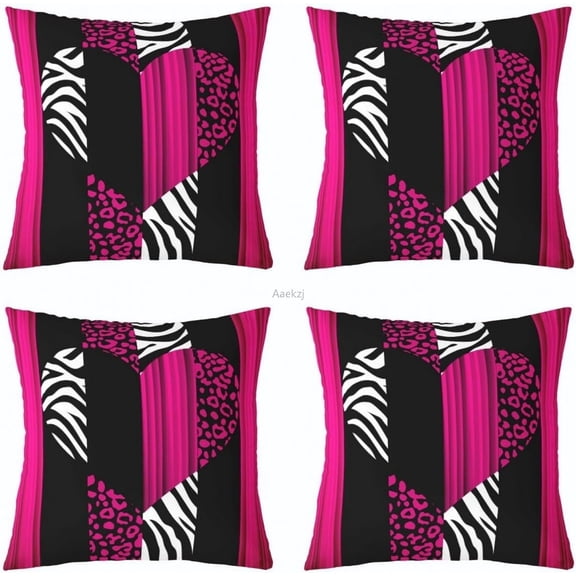 Aaekzj Leopard Reversible Throw Pillow Covers 20x20 Inch Kids Cheetah Animal Print Pillow Covers Home Decor for Boys Safari Zebra Square Cushion Covers Set of 4 Hot Pink Sweetheart Geometry