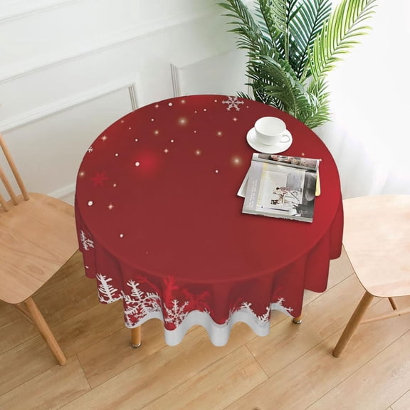 Aaekzj Merry Christmas Tablecloth 60 Inch Round Winter Red White Snowflakes Table Cloth Dust-Proof Wrinkle Resistant Rustic Tablecloth for Holiday Party Dining