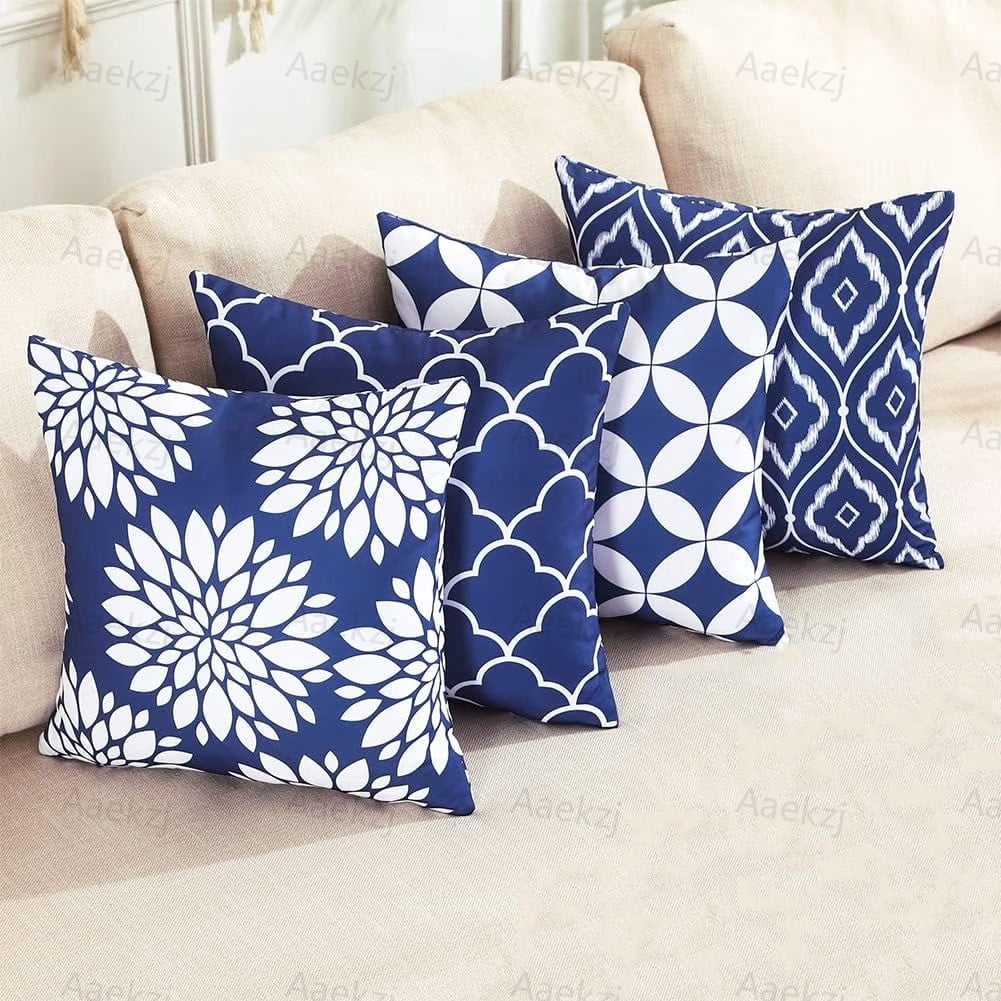 Aaekzj Navy Blue Outdoor Throw Pillow Covers 18x18 Set of 4 Patio Porch Pillow Covers Outdoor Patio Decor Aesthetic for RV Garden and Patio Furniture No Inserts