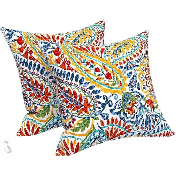 Aaekzj Outdoor/Indoor Throw Pillow Covers 20x20 Set of 2 Paisley Multi Decorative Square Pillow Covers for Bed Couch Sofa and Patio Furniture