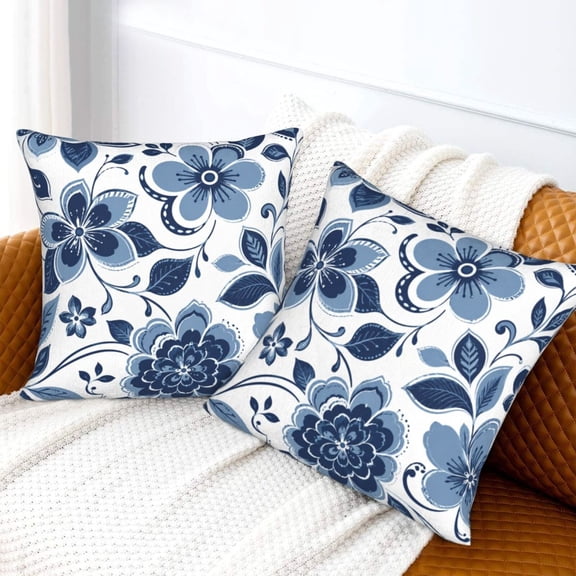 Aaekzj Outdoor Pillow Covers for Patio Furniture 16x16 Pack of 2 Flower Navy Square Outdoor Throw Pillow Covers Decorative Toss Pillow Covers for Garden Couch Home Sofa Office Chair