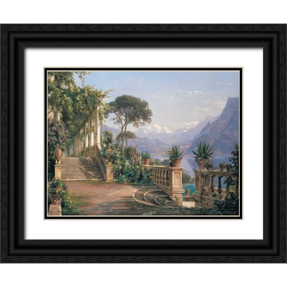 Aagaard, Carl Frederic 18x15 Black Ornate Wood Framed with Double Matting Museum Art Print Titled - Lodge on Lake Como